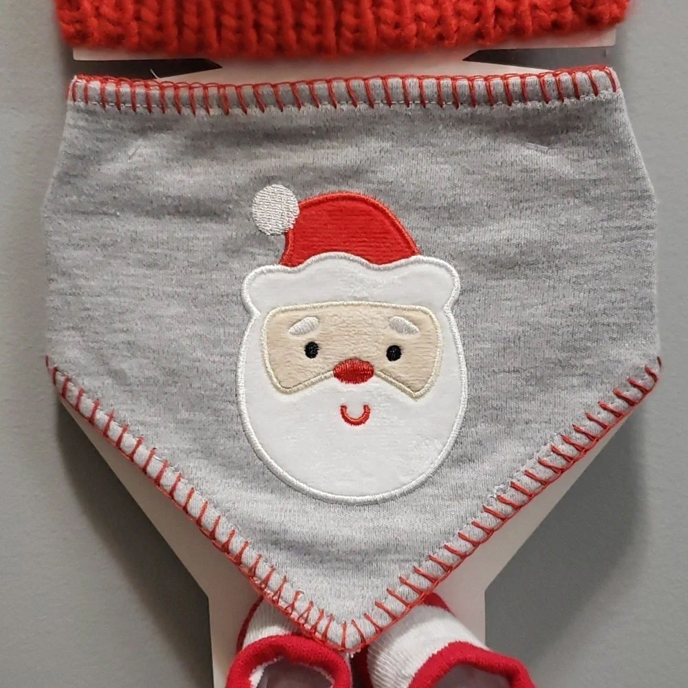 Little Me NWT Hat, Santa Bib And Booties Gift Set